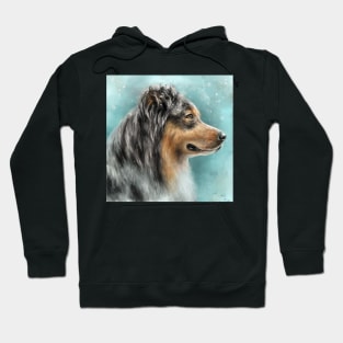 Painting of a Gorgeous Australian Shepherd on a Light Blue Background Hoodie